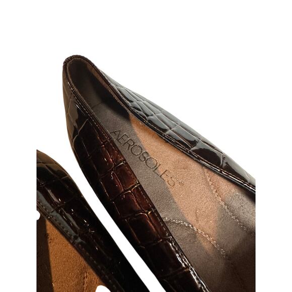 NWOT Aerosoles Size 9.5 Brown Embossed Leather Wedge Loafer Work Closed Toe - Picture 7 of 12